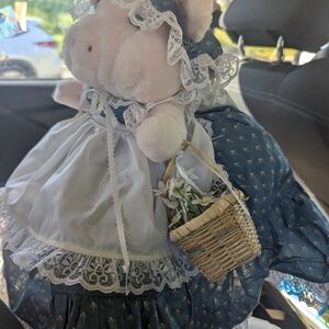 Adorable Pig Plush in Blue Dress